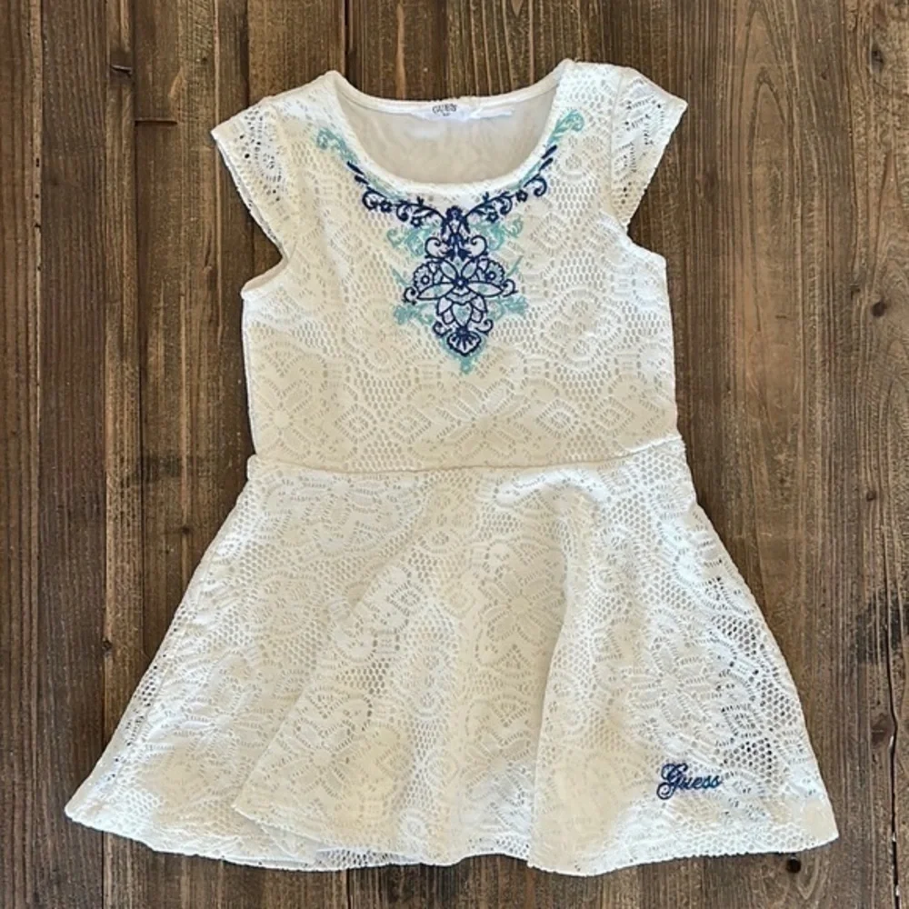 Guess Dress Lace Fabric Size 3/4 T White & Blue details